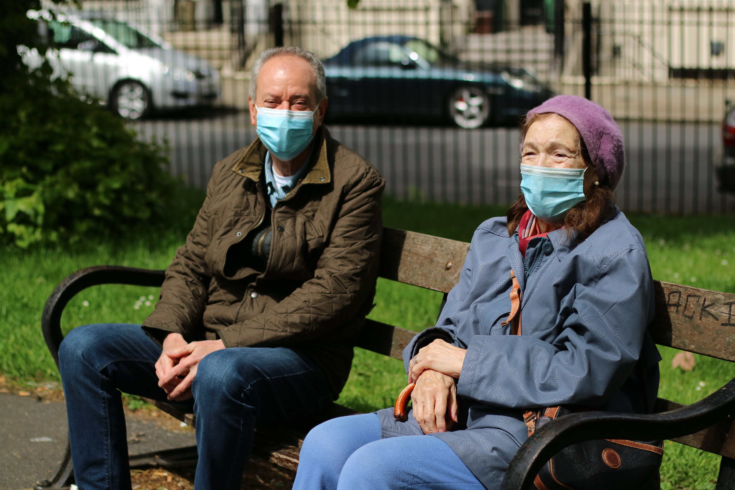 Michael and Pila enjoy a rest and a chat on their weekly walk&nbsp;